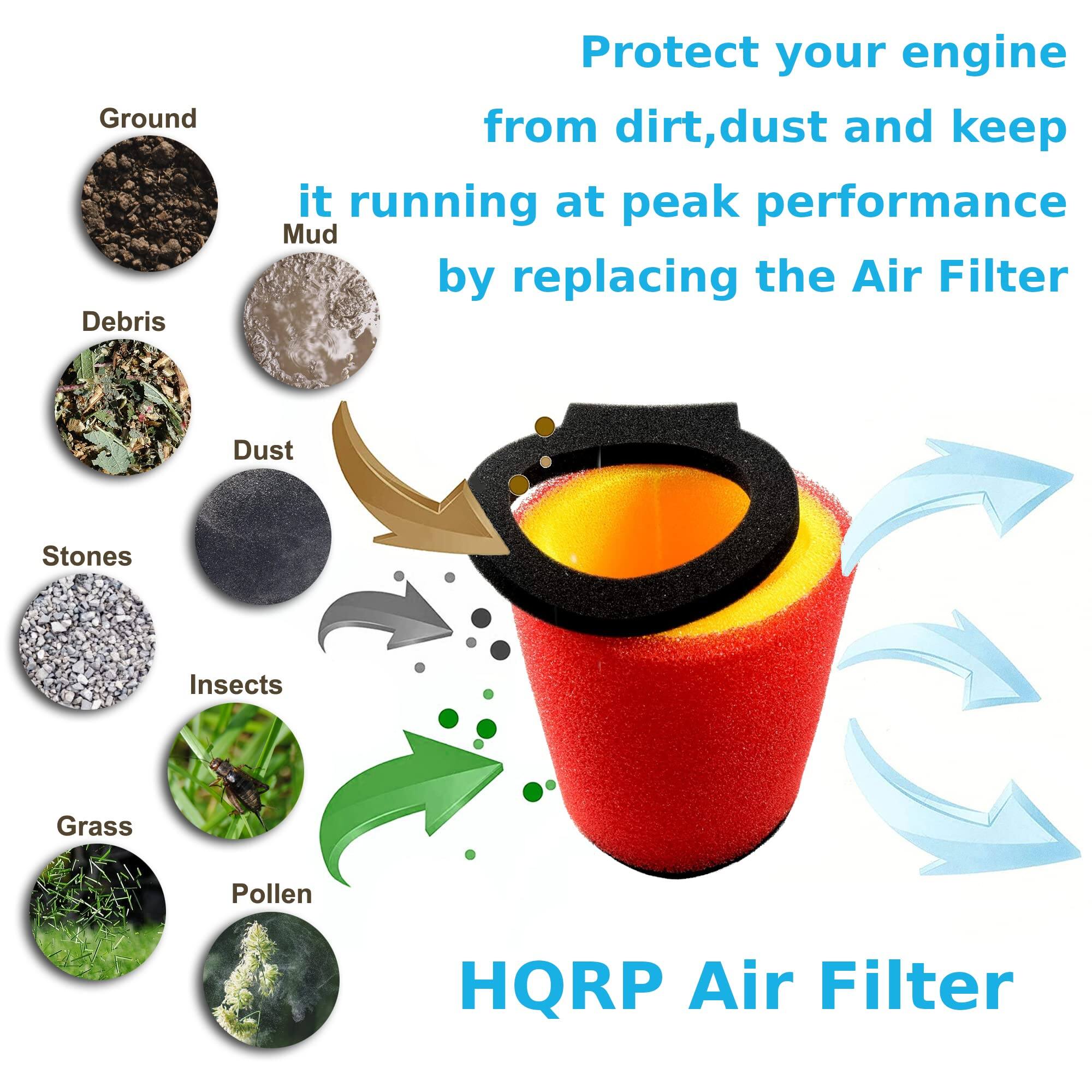 Protect your engine from dirt, dust, and keep it running at peak performance by replacing the Air Filter.

Ground Debris
- Mud
- Dust
- Stones
- Insects
- Grass
- Pollen

HQRP Air Filter