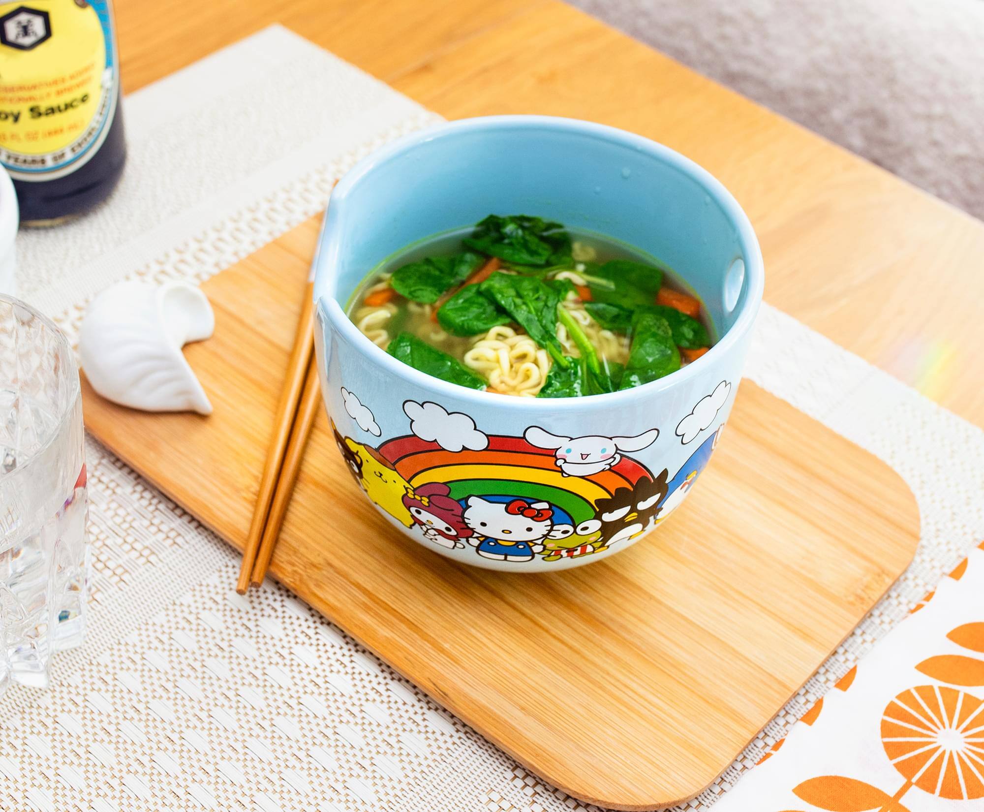 Alt View 5. Silver Buffalo - Sanrio Hello Kitty and Friends Rainbow Ceramic Ramen Bowl and Chopstick Set - Blue.