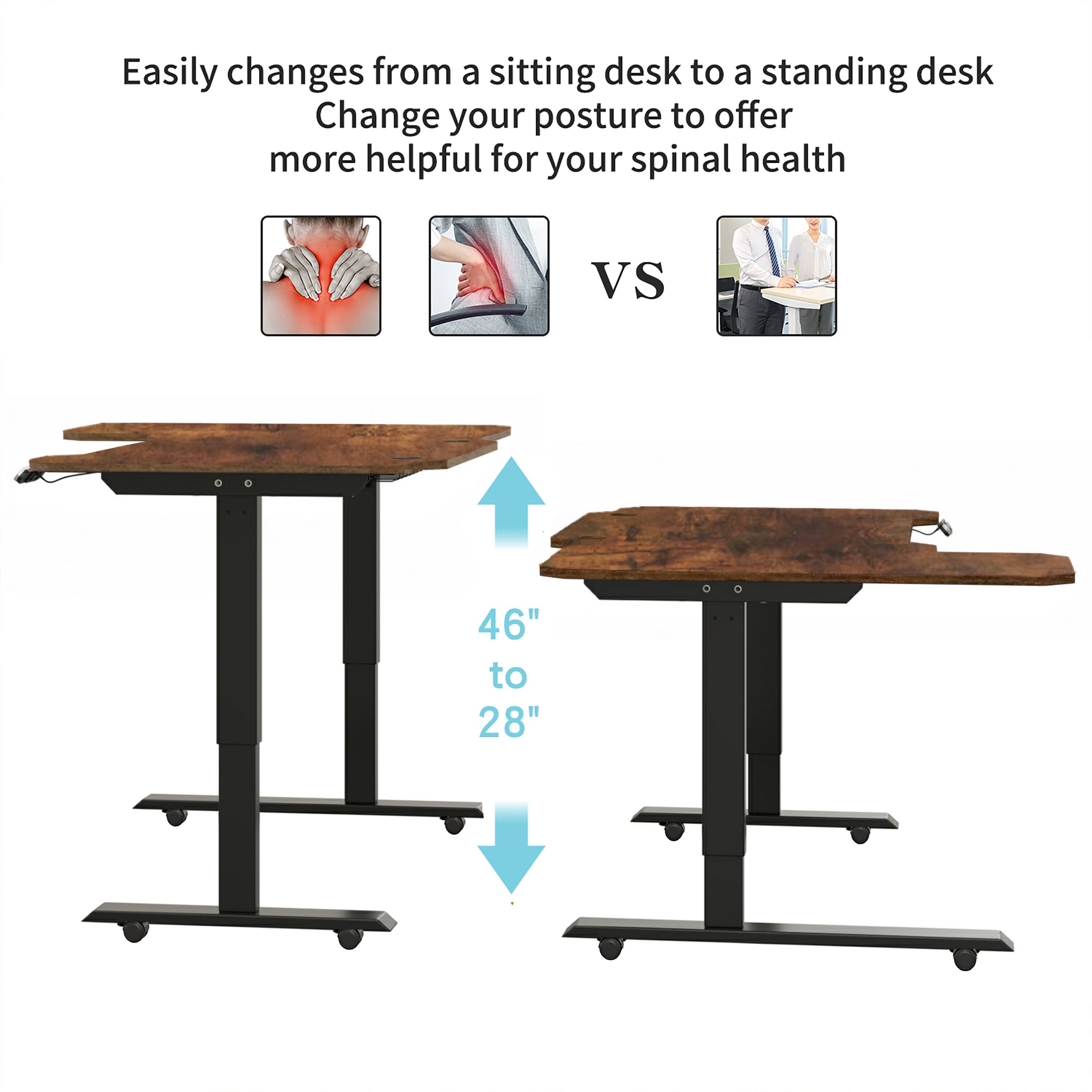 Easily changes from a sitting desk to a standing desk. Change your posture to offer more helpful for your spinal health.

VS

46" to 28"