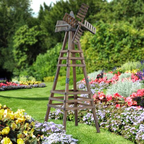 Alt View 5. Winado - 6FT Wooden Windmill Backyard Garden Decoration Weathervane with Windmill Head for Outdoor - Brown.