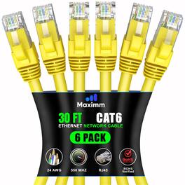 Maximm - Cat 6 Ethernet Cable 30 ft (6-Pack) - UTP, 10Gbps, 550MHz