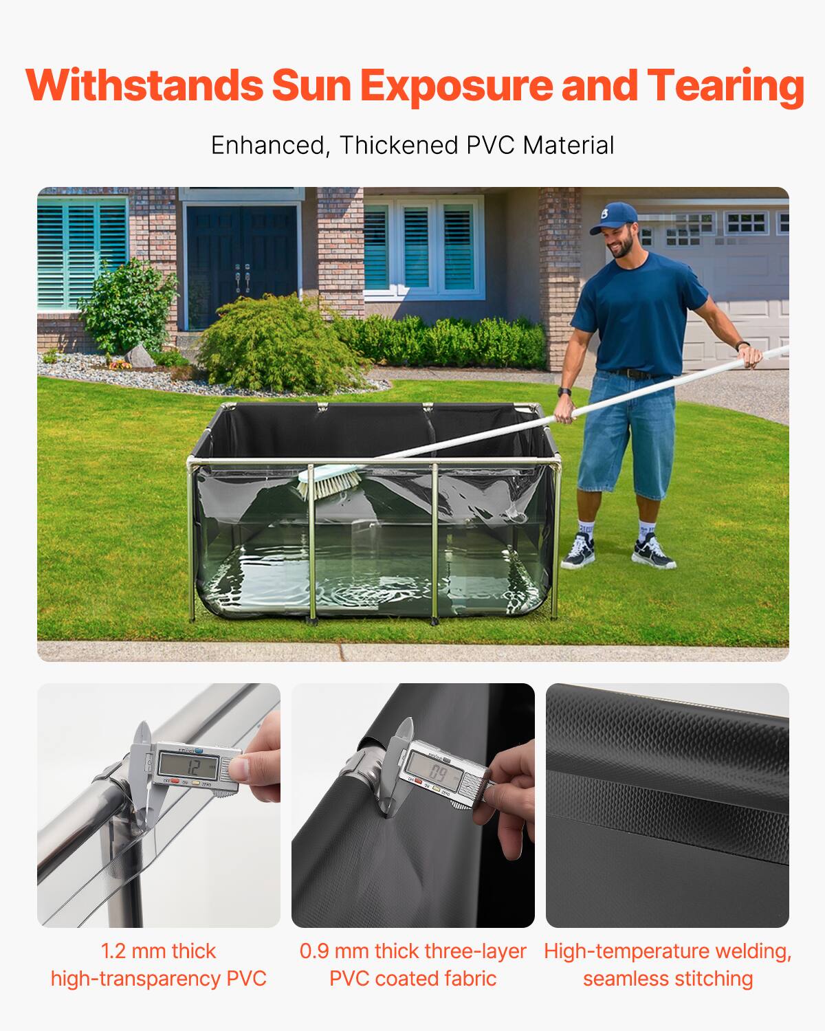 Withstands Sun Exposure and Tearing  
Enhanced, Thickened PVC Material  

- 1.2 mm thick high-transparency PVC  
- 0.9 mm thick three-layer PVC coated fabric  
- High-temperature welding, seamless stitching