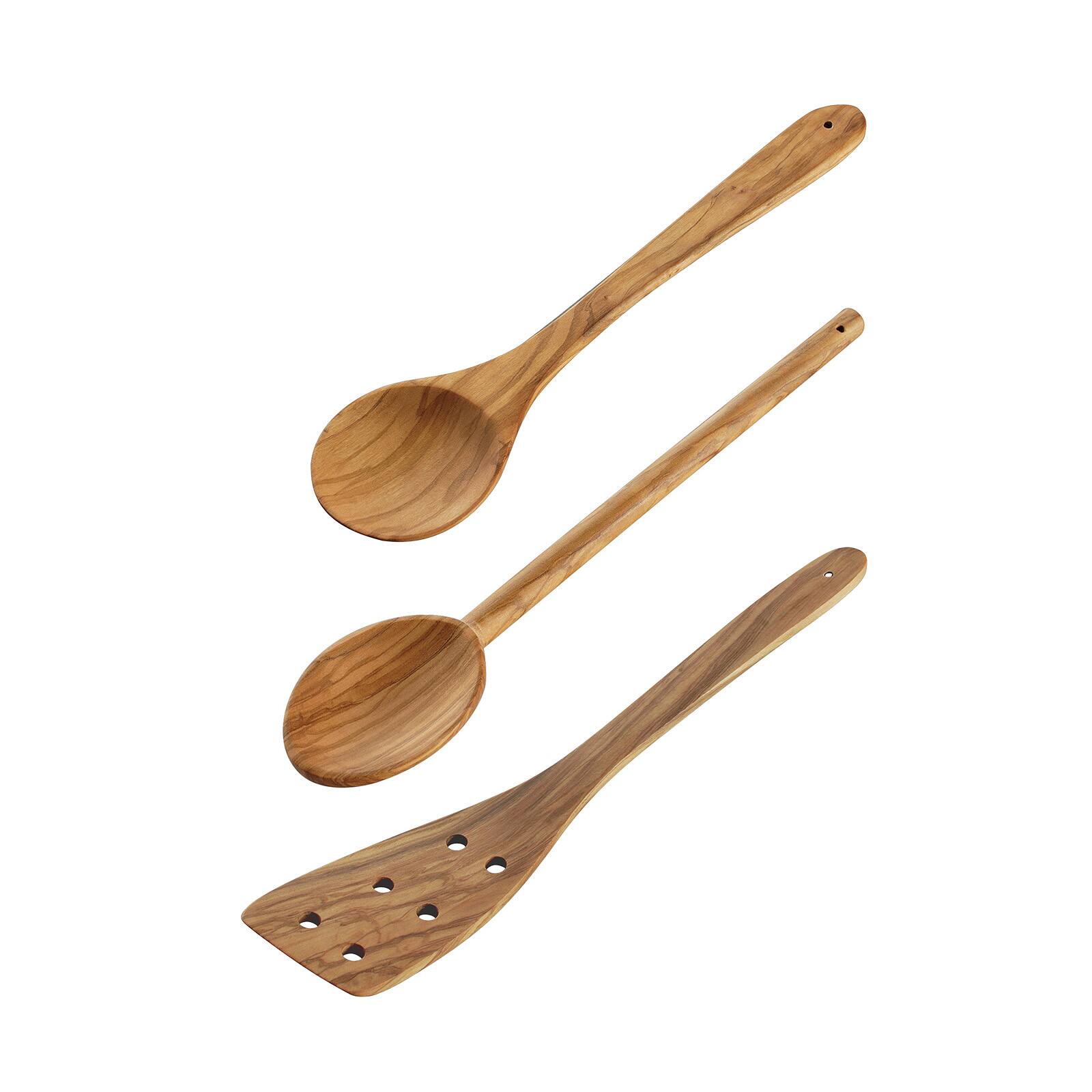 Front. Cilio - Toscana Olivewood 3 Piece Cooking Utensil Set - Brown.