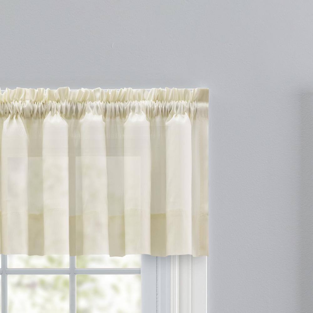 Left. Ellis Curtain - Ellis Curtain Shadow Stripe 1.5" Rod Pocket Tailored Valance for Windows 82" x 12" Natural - Natural.