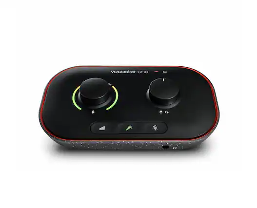 Front. Focusrite - Vocaster One USB audio interface for solo podcasts - record broadcast quality with ease! - Black.