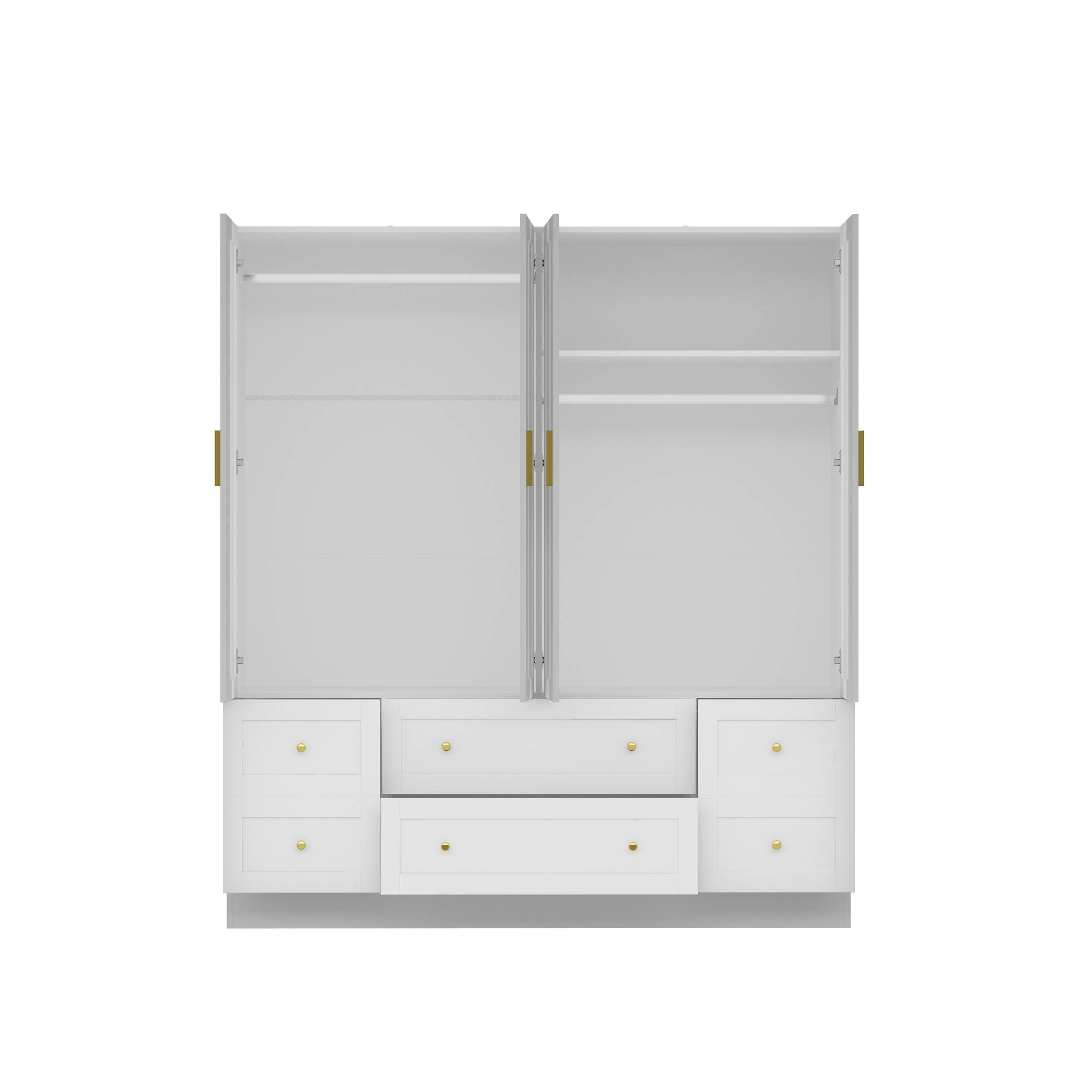 Alt View 10. FUFU&GAGA - Large 4 Door Wardrobe Closet Armoire with Hanging Rod Shelves and Drawers Bedroom Storage Cabinet Organizer - White.
