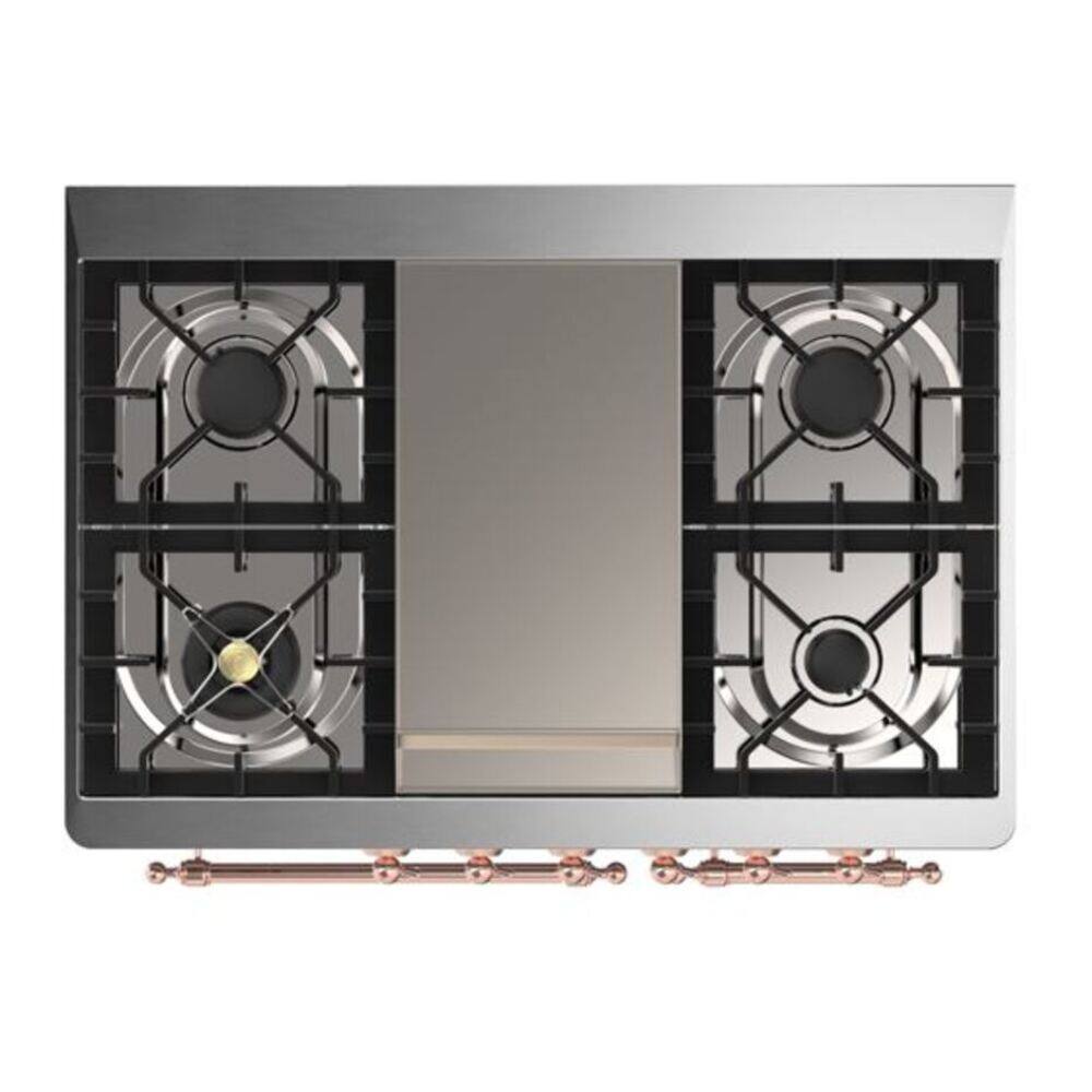 Alt View 8. ILVE - ILVE Majestic II Series 40 in. Dual Fuel Range with 6 Sealed Burners + Griddle (Natural Gas, Copper Trim) - Stainless Steel.