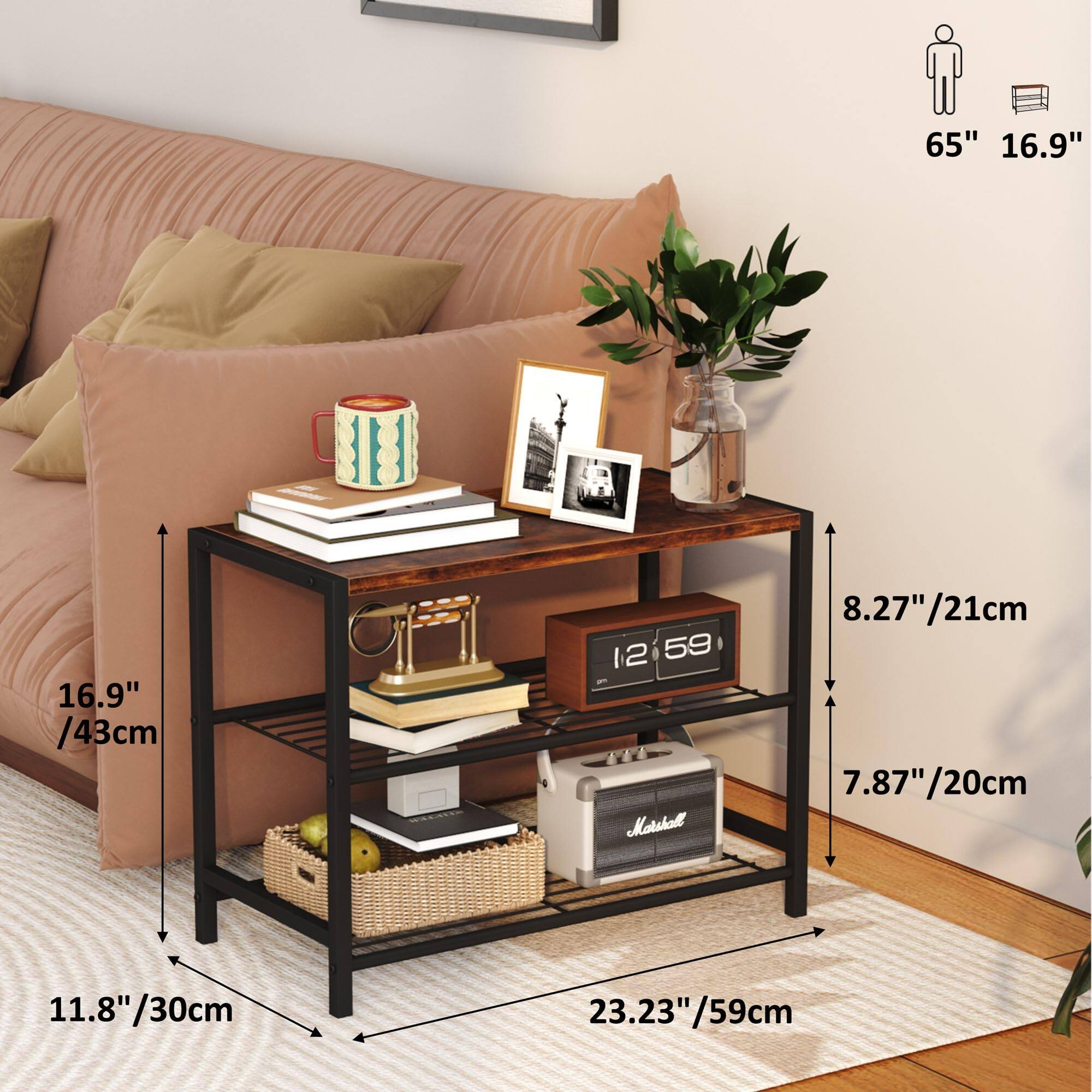 - 65" / 16.9"
- 16.9" / 43cm
- 11.8" / 30cm
- 23.23" / 59cm
- 8.27" / 21cm
- 7.87" / 20cm