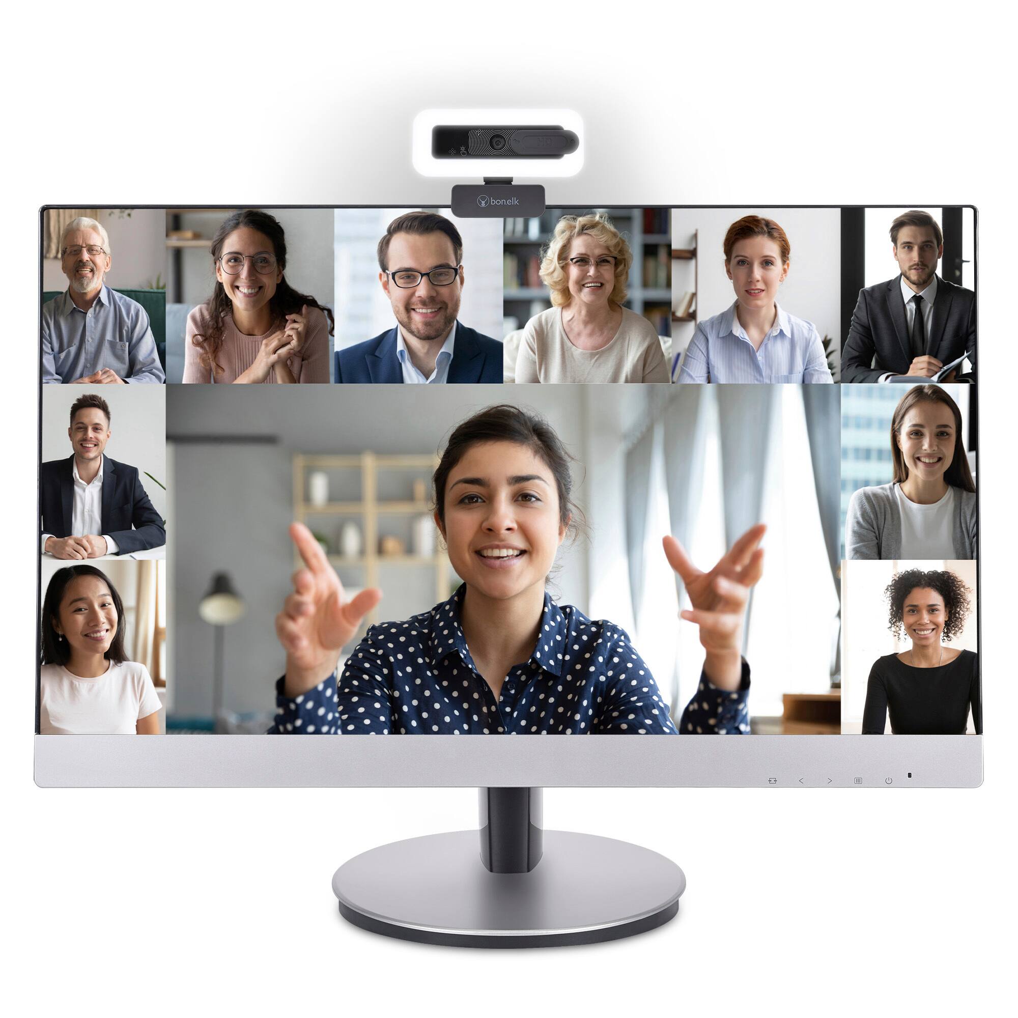 Left. Bonelk - BonElk USB Webcam Pro with LED 1080p Auto-Focus compatible with Windows, Mac, Android - Black.