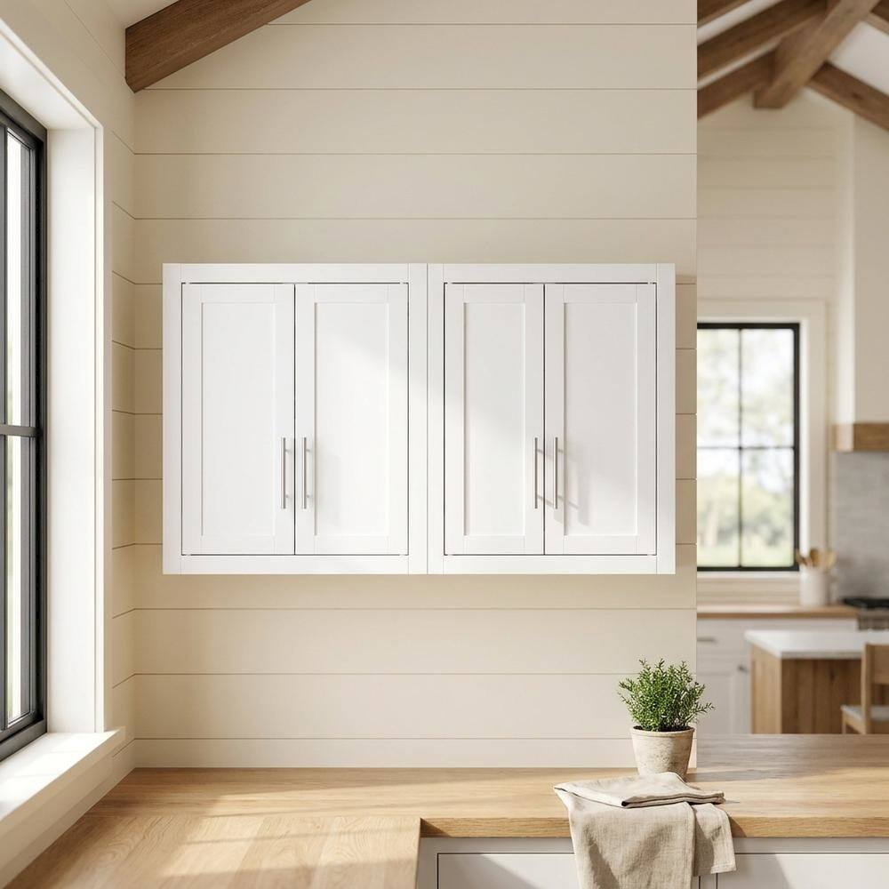 Alt View 4. FurniFact - White 2-Piece Wall Kitchen Cabinet Set - White.