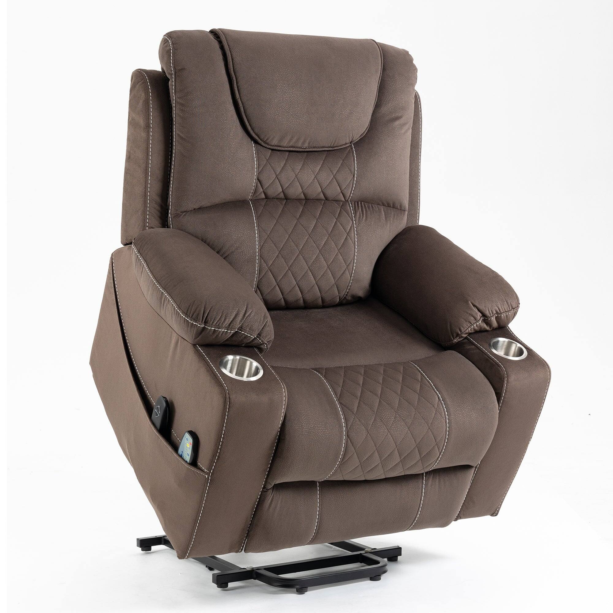 Alt View 1. Boyel Living - Oversized Elderly Electric Lift Chair Dual OKIN Motor 160° Recline Massage Heating Dual Cup Holder Living Room Furniture - Coffee.