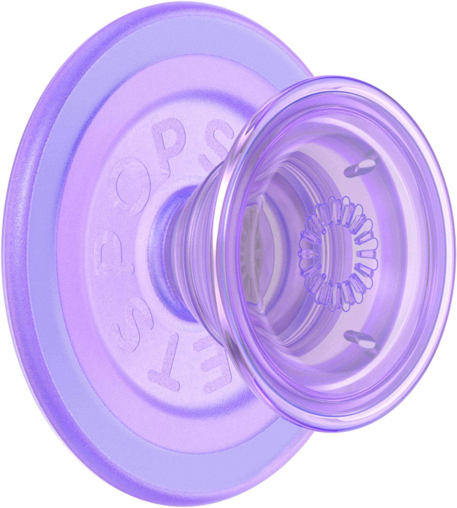 Angle. PopSockets - MagSafe PopGrip Universal Magnetic Grip & Stand with Adapter Ring for Cell Phones - Lavender Translucent.