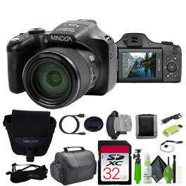 Minolta - Pro Shot 20 MP HD Digital Camera with 67x Zoom, 1080p HD Video Bundle - Black
