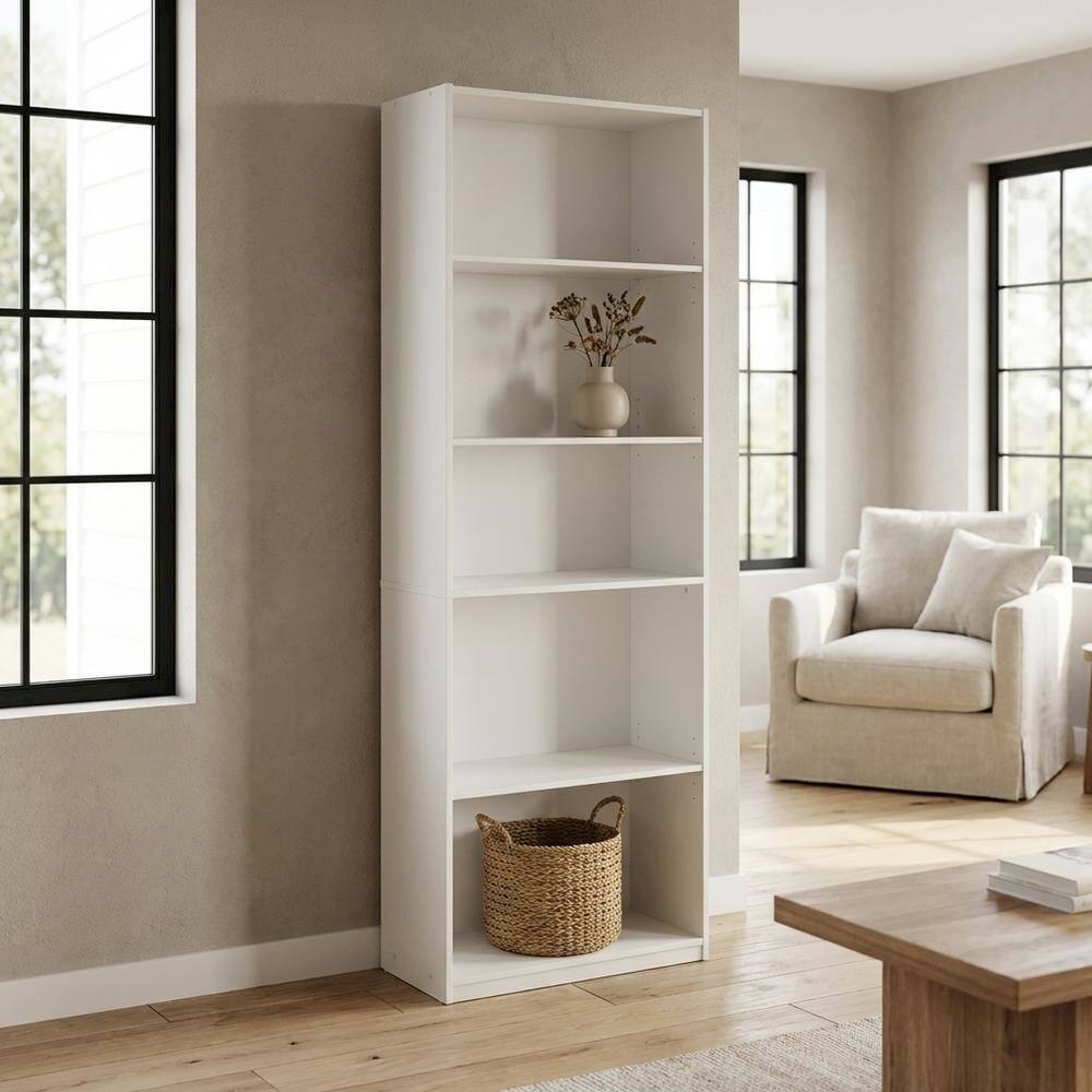 Left. FurniFact - Wooden Bookcase with Adjustable Shelves for Home Office Storage - White.
