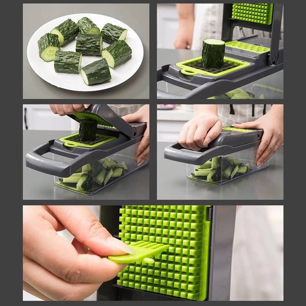 Alt View 3. MOVSSOU - Vegetable Chopper Multifunctional 8 Blades Grater Slicer - green.