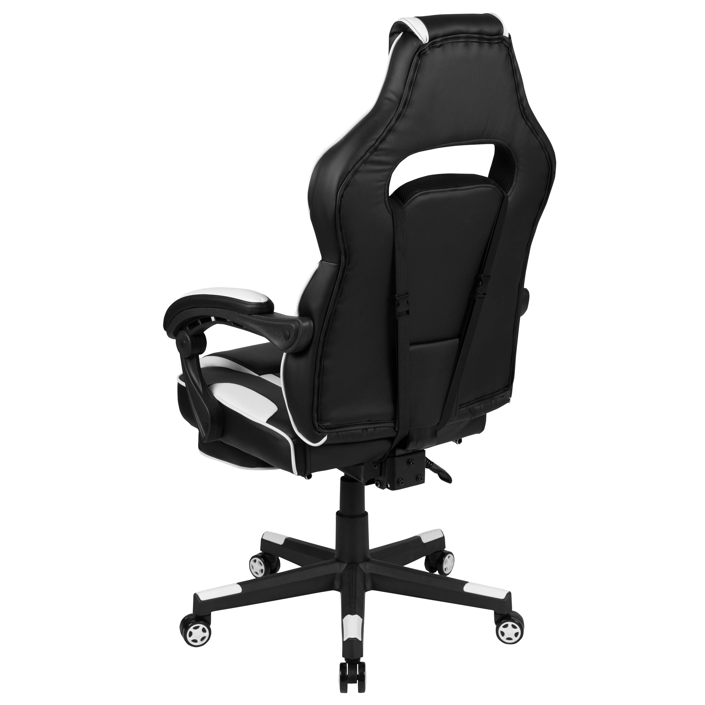 Alt View 6. Emma + Oliver - Ergonomic Gaming Chair -Recline Back/Arms, Footrest, Massaging Lumbar - Black with White Trim.