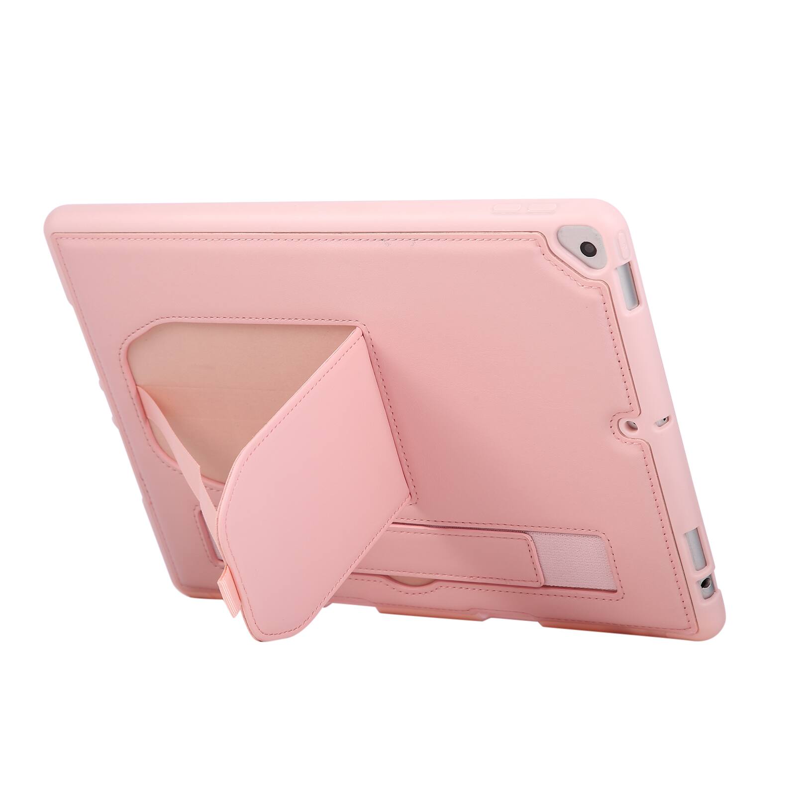 Alt View 2. Dteck - Shockproof Case for Apple iPad (9th Generation) 10.2" 2021 with Hand Strap Kickstand, PU Leather TPU Protective Cover - Pink.