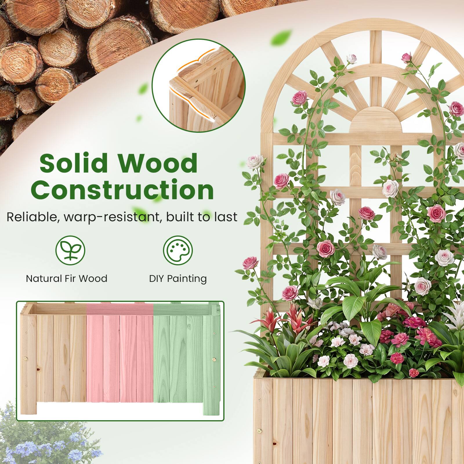 Solid Wood Construction  
Reliable, warp-resistant, built to last  

Natural Fir Wood  
DIY Painting