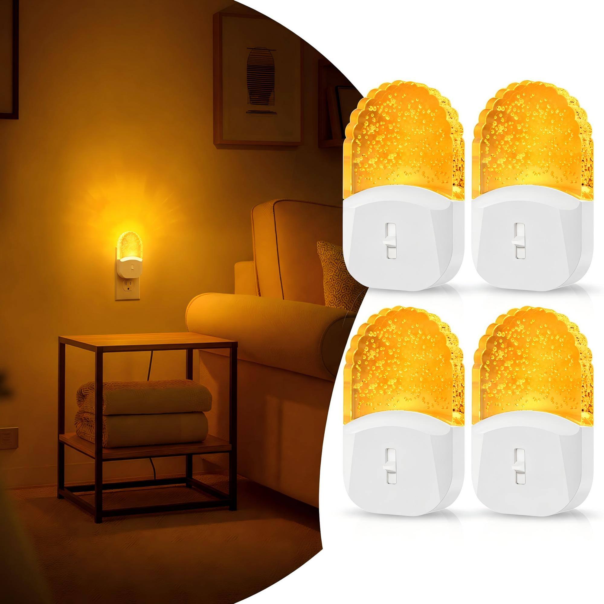 Angle. Jandcase - JANDCASE 4-Pack 0.5W  Plug-in Night Light, Amber Glow, Acrylic Decorative Design,  0-100%, Dusk-to-Dawn Sensor - White.
