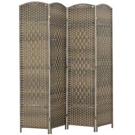 Homcom - 4 Panel Room Divider, 6' Tall Folding Privacy Screen, Hand-Woven Freestanding Wall Partition for Home Office, Bedroom - natural
