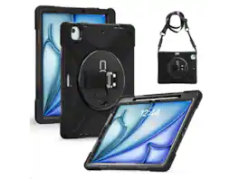 CODi - Rugged Case for iPad Air 13" (M2, M3) & Pro 12.9" (3rd-6th Gen) with Kickstand & Strap - Black