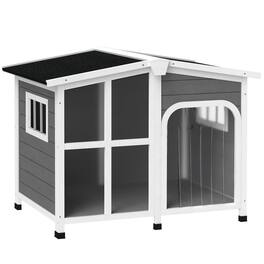 Pawhut - Outside Cabin-Style Wooden Dog House for Large Dogs, Openable Roof, Giant Window, Outdoor & Indoor