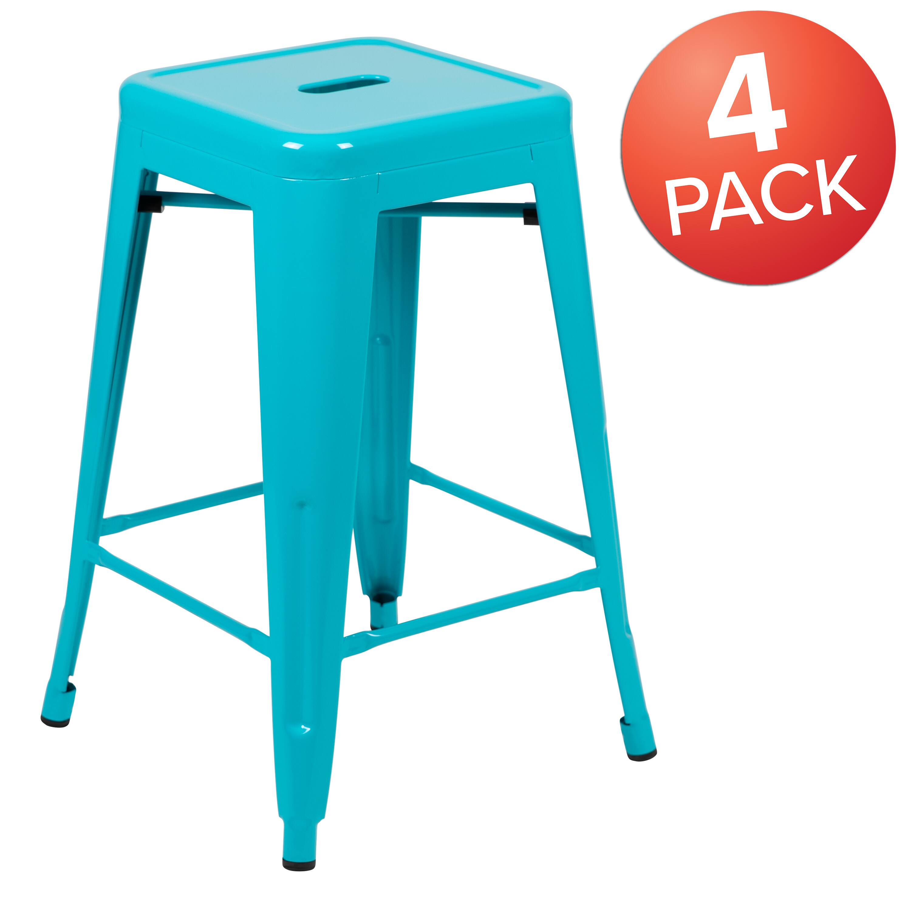 Alt View 2. Emma + Oliver - 4 Pack 24" High Metal Indoor Counter Bar Stool - Stackable Stool - Teal.