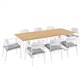 Modway - Aeris 9-Piece Outdoor Patio Aluminum Dining Set - White