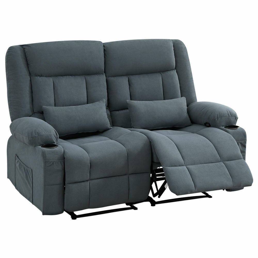 Alt View 10. Kadyn - Oversized Recliner Loveseat, Manual 150° Recline, Breathable Fabric, 600lb Capacity, Cup Holders, Blue - Blue.