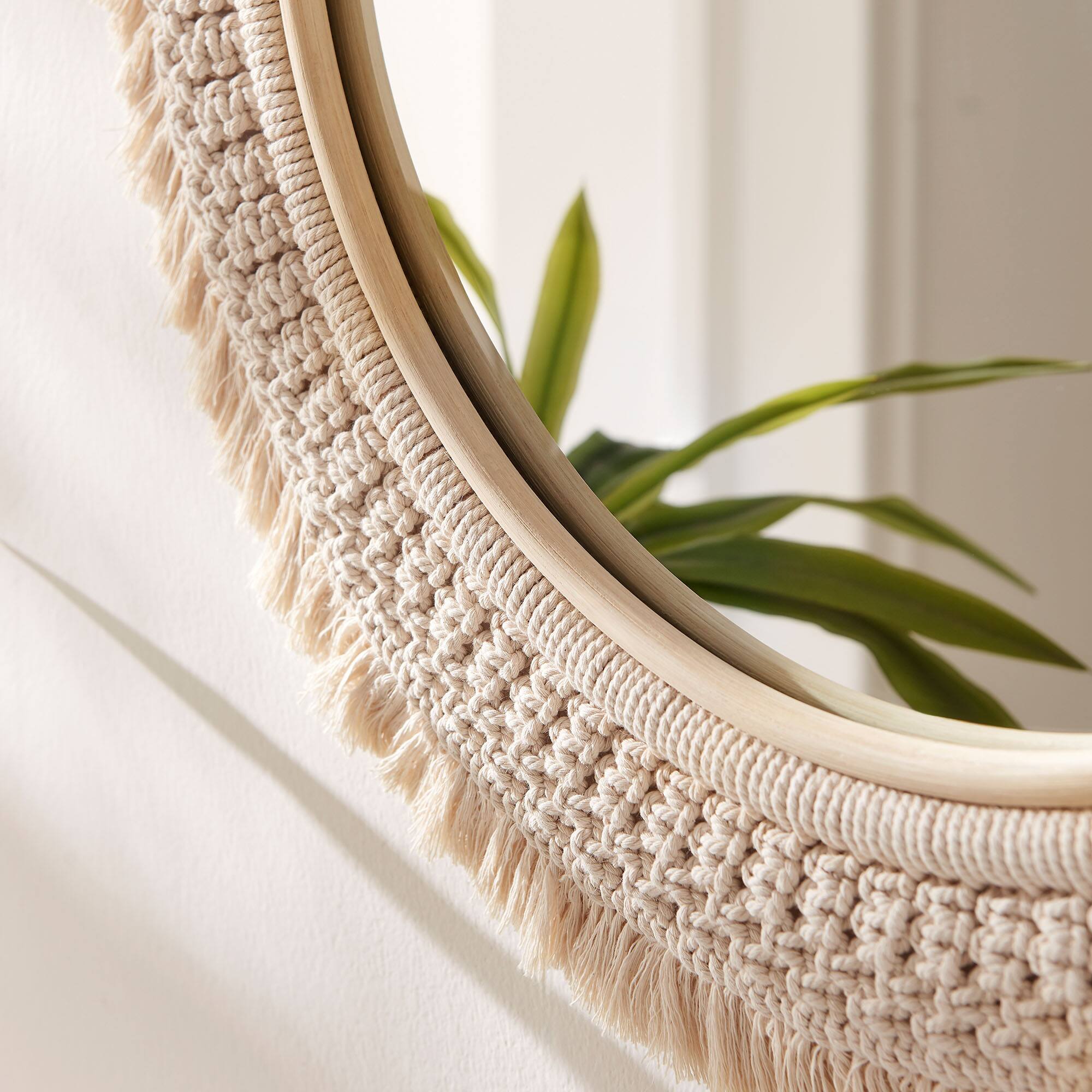 Alt View 1. Modway - Jade Round Rattan Macrame Wall Mirror by Modway - Natural.