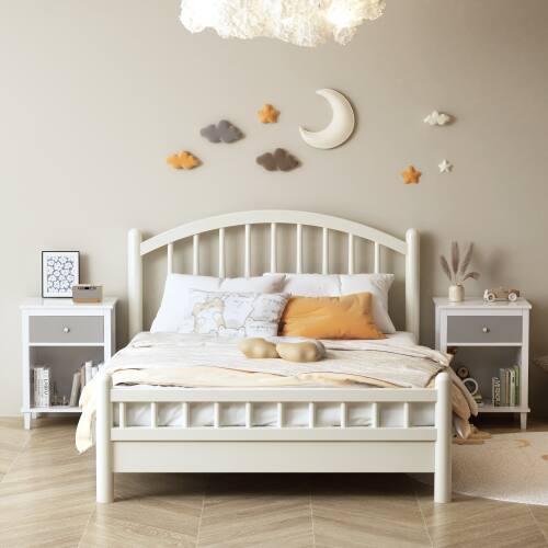 Back. LUCKY ONE - 26.8" Assembled Wooden Nightstand 1-Drawer 1-Shelf Silver Handle - White+gray.