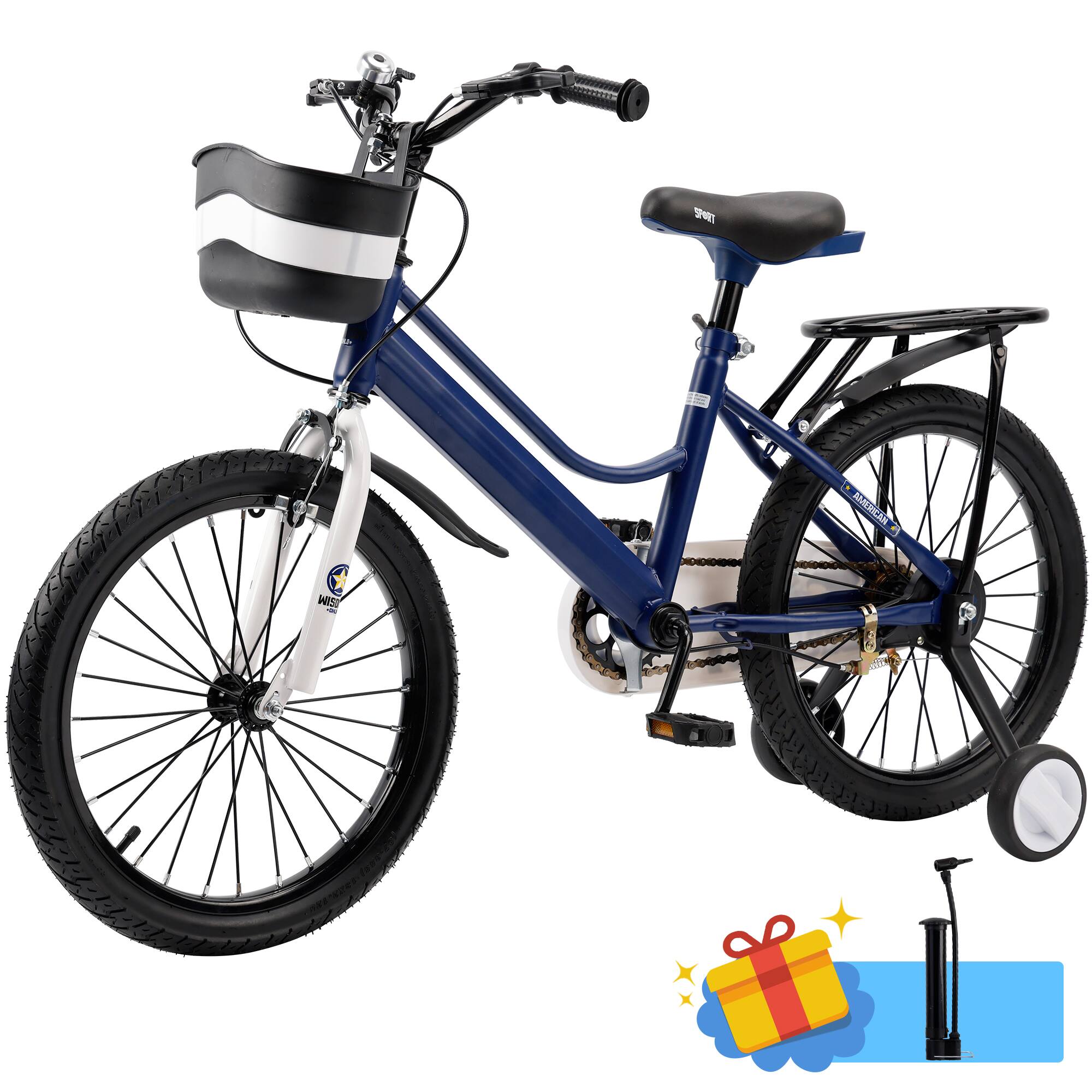 Front. Topteng - 16" Kids Bike for Boys and Girls with Training Wheels,Basket, Dual Brakes, Adjustable Handlebars & Seat, Blue - Blue.