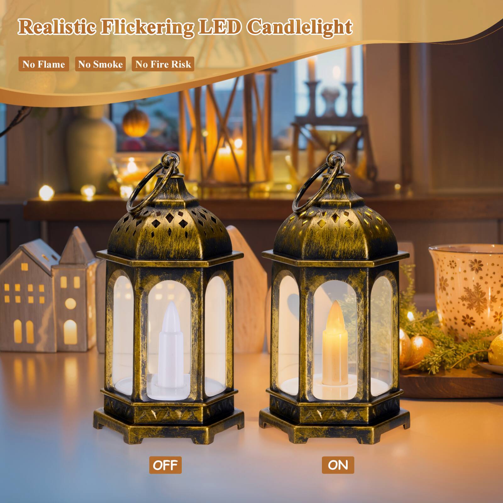 Realistic Flickering LED Candlelight

No Flame
No Smoke
No Fire Risk

OFF
ON