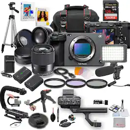Bundle - Sony - FX3A Full-Frame Cinema Camera with Sigma 30mm f/1.4 DC DN Lens, LED Light, Microphone, 128GB Extreme Speed, U-Grip - Black