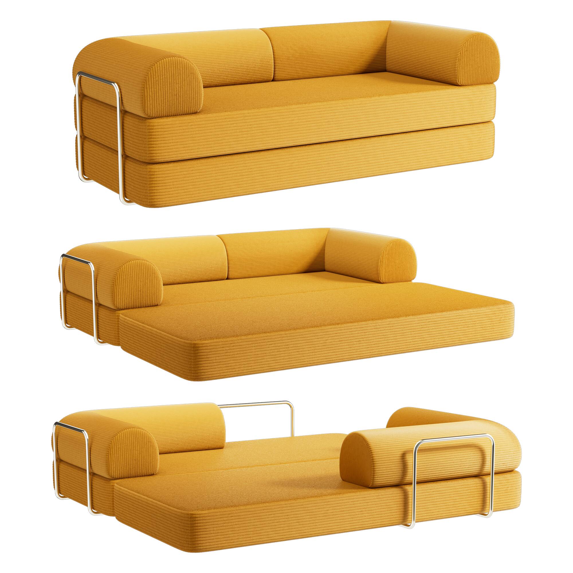 Alt View 1. Brick Attic - 4-in-1 Folding Convertible Floor Sofa Bed, 78 Inch Oversized Modern Fabric Boneless Couch for Living Room Bedroom Lounge - Ginger.