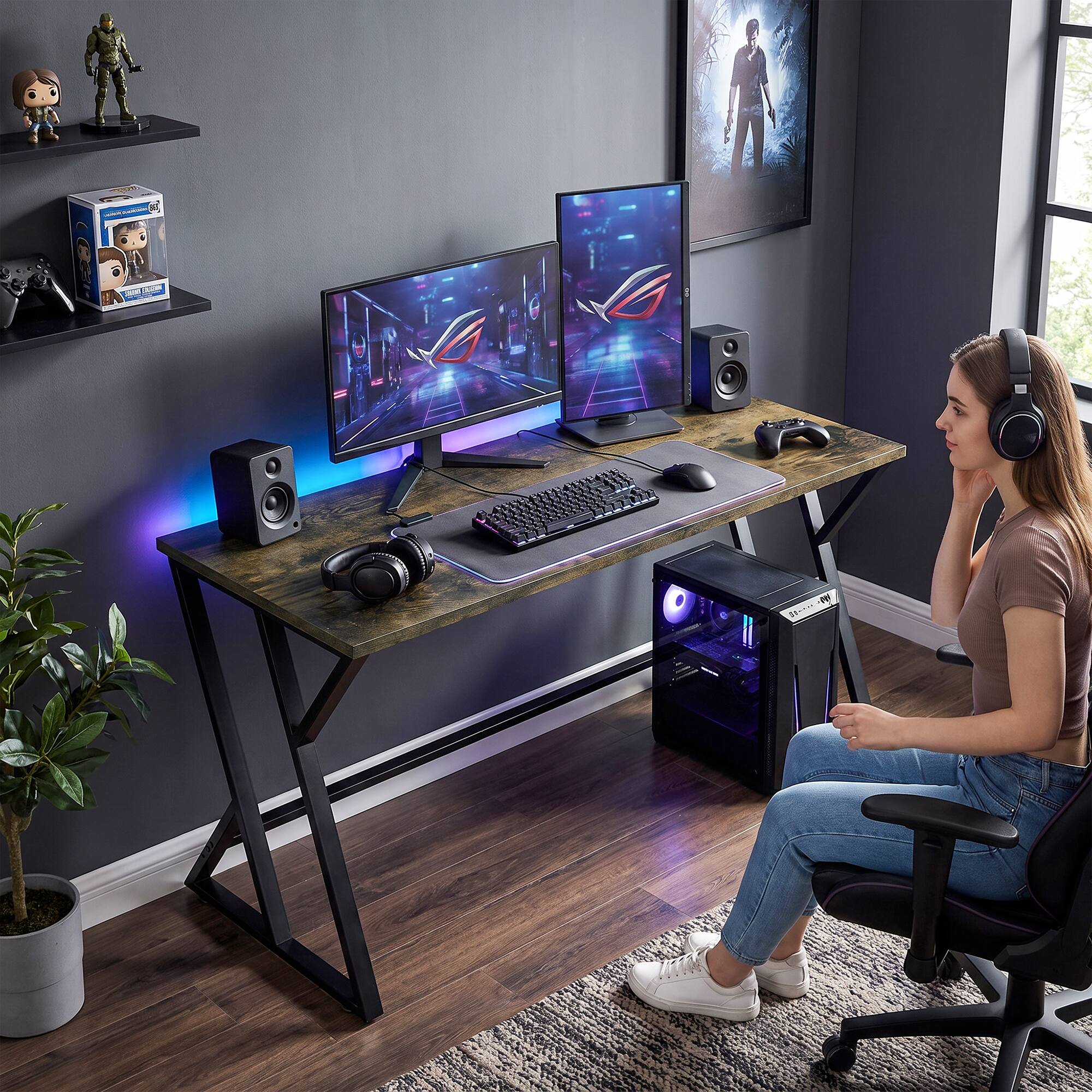 Alt View 7. Homcom - Inch Computer Desk, Industrial Writing Desk with Z-Shaped Metal Leg, Study Table for Home Office - Rustic brown.