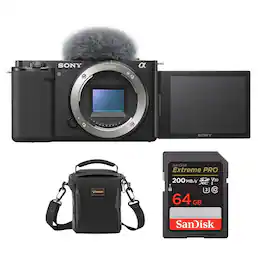 Bundle - Sony - ZV-E10 Mirrorless Camera Body, Black with, 64GB SD Memory Card, Shoulder Bag
