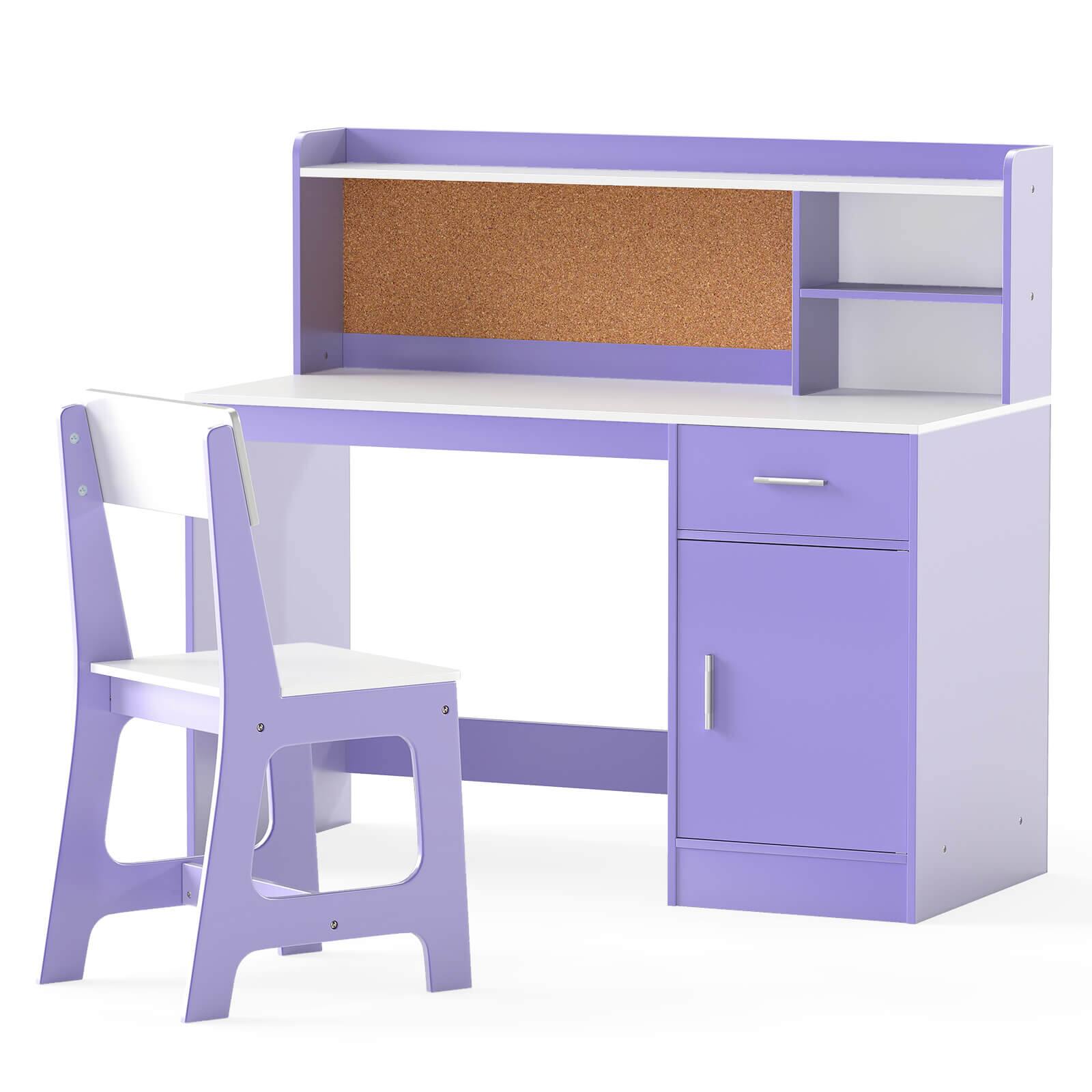 Alt View 9. Costway - Costway Kids Study Desk and Chair Set Wooden Children Writing Table with Shelves & Drawer - Purple.