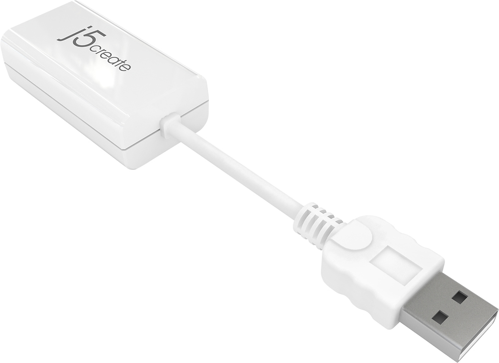 Left View: j5create - USB™ 2.0 Ethernet Adapter - White