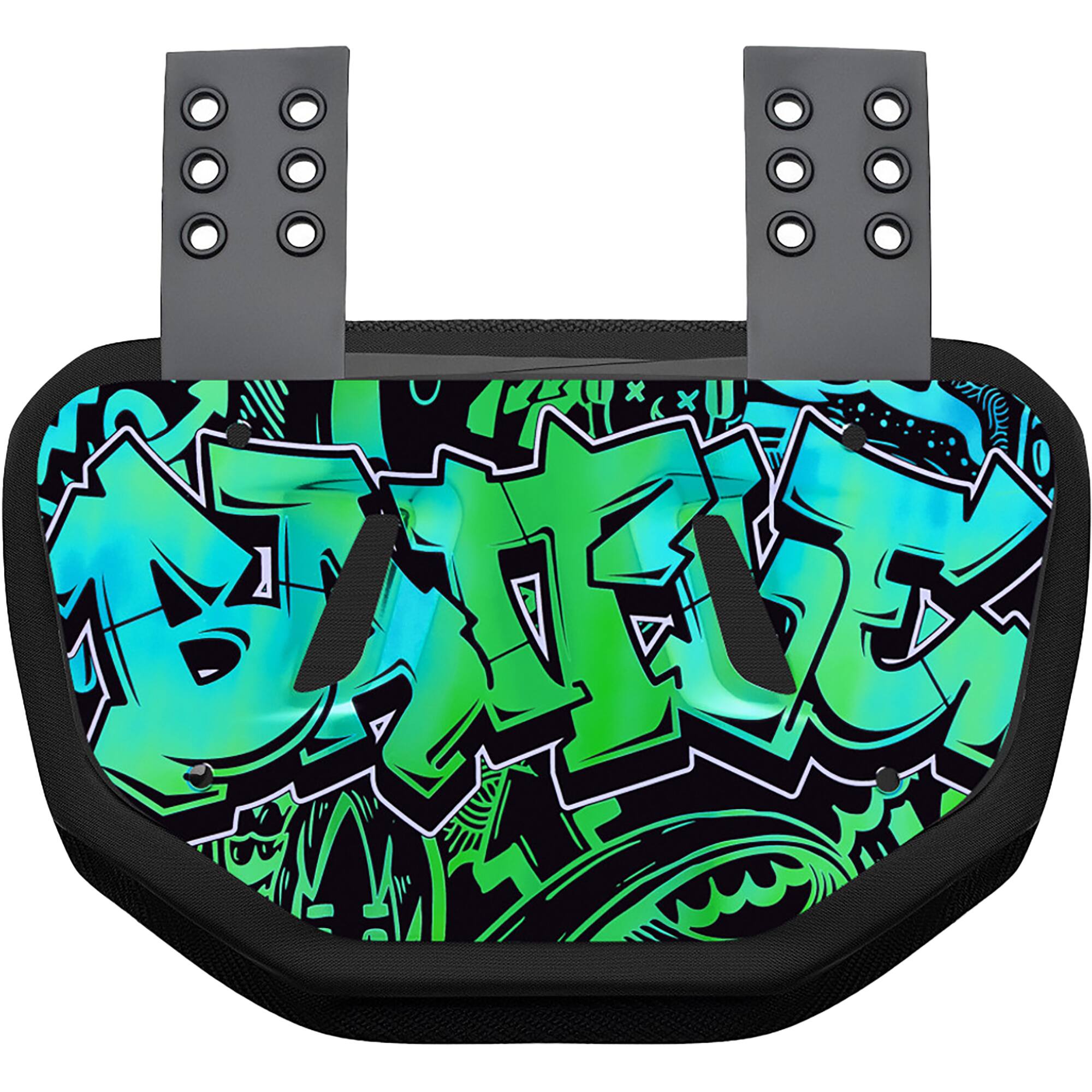 Alt View 1. Battle Sports - Battle Sports " Iridescent Graffiti " Chrome Football Back Plate - Youth  - Blue/Green - Blue/Green.