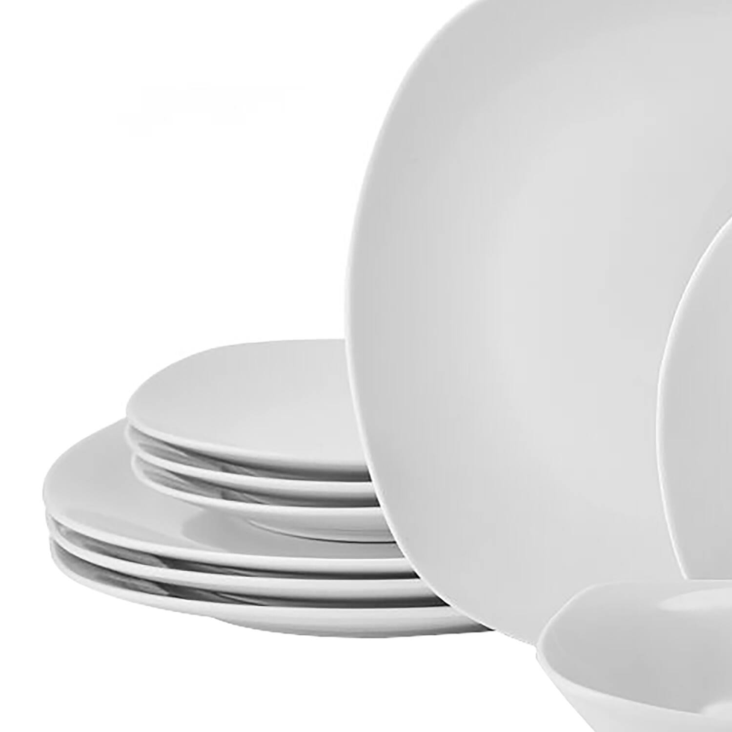 Left. Studio Nova - 12-Piece Square Porcelain Dinnerware Set Tara White - White.