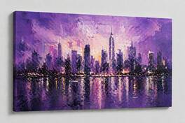 FC Design - Large Canvas 24x36" Purple City Skyline Night Reflection Art Painting Home Wall Décor - MultiColor