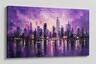 FC Design - Large Canvas 24x36" Purple City Skyline Night Reflection Art Painting Home Wall Décor - MultiColor