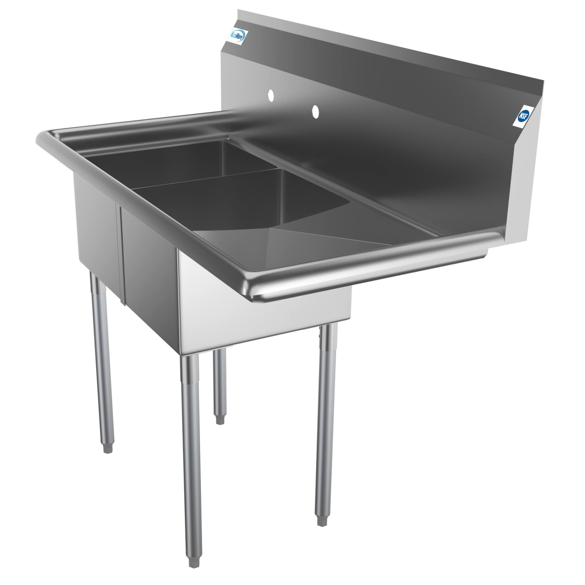 Alt View 1. Koolmore - 43 in. Two Compartment Stainless Steel  Sink with Drainboard, Bowl Size 12"x 16"x 10" SB121610-16R3 - Stainless Steel.