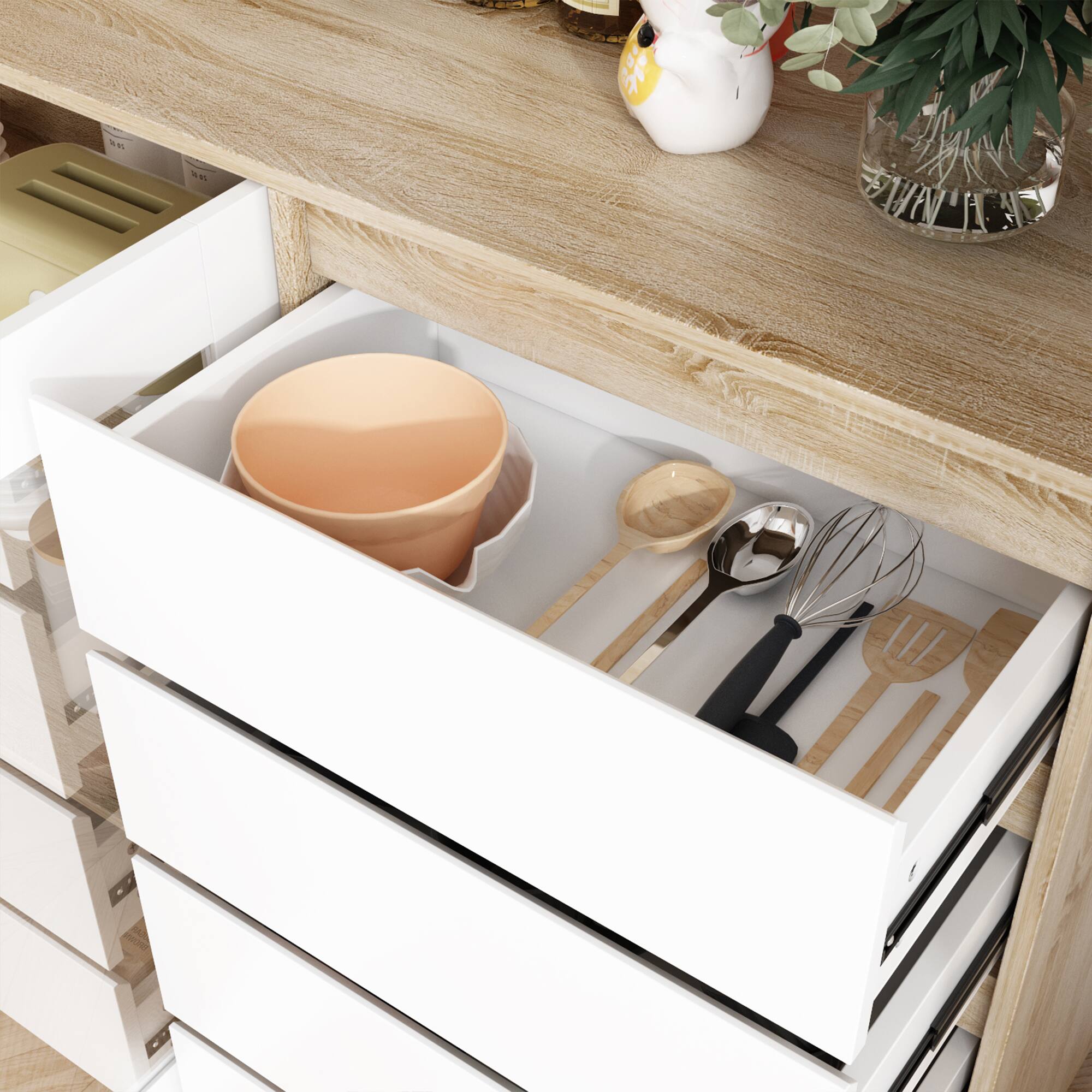 Alt View 8. FUFU & GAGA - FUFU&GAGA Modern Kitchen Storage Hutch: All - in - One Organizer for Contemporary Kitchens - White & Wooden.