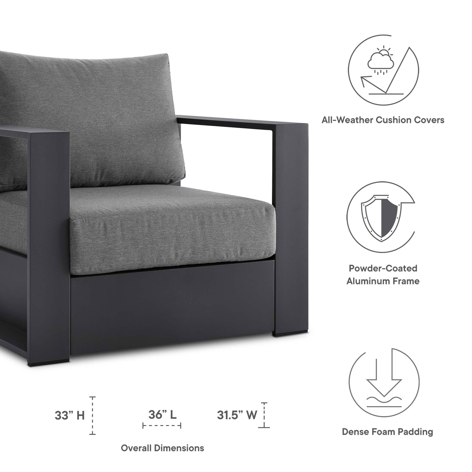 All-Weather Cushion Covers  
Powder-Coated Aluminum Frame  
33" H x 36" L x 31.5" W  
Overall Dimensions  
Dense Foam Padding