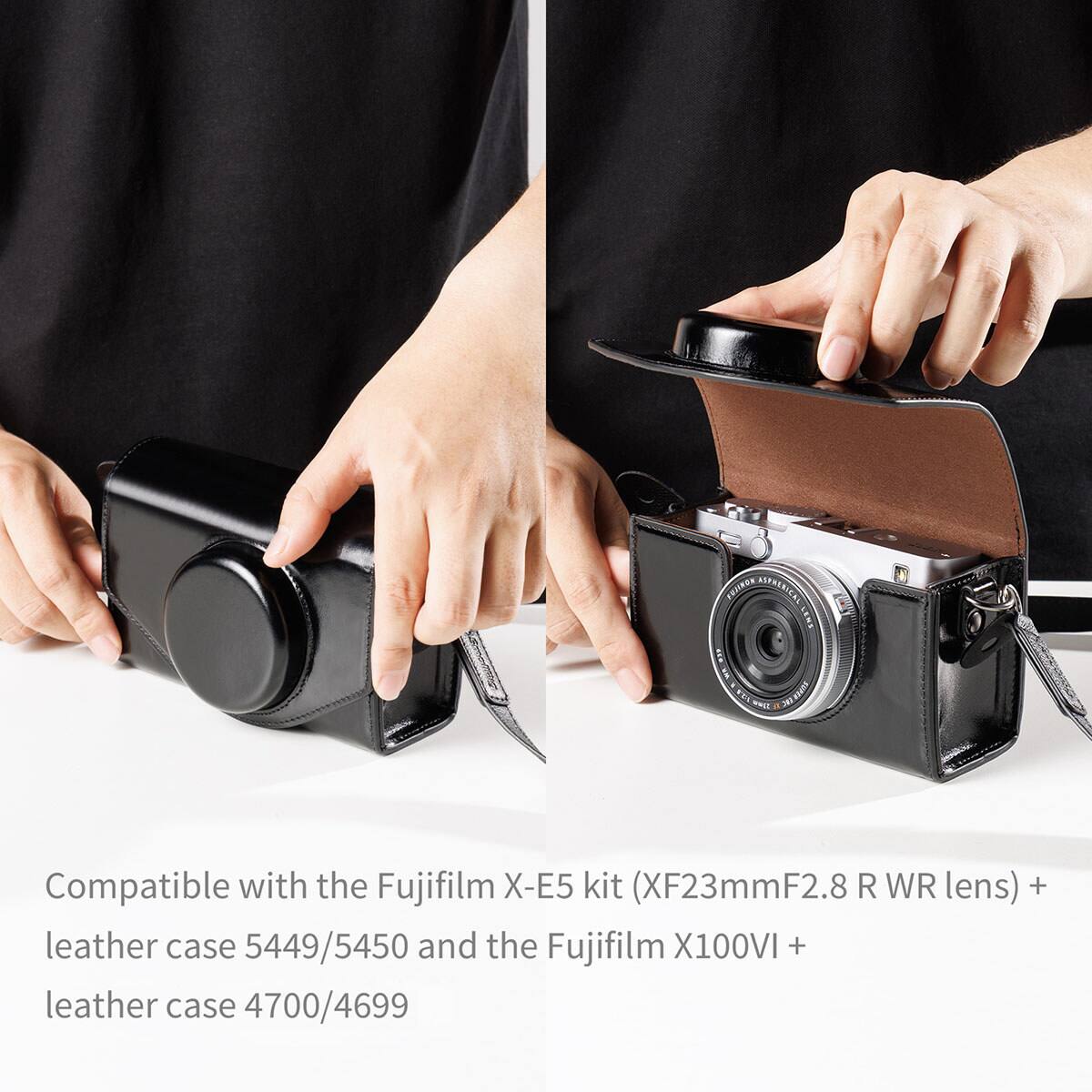 ASPERICAL RUS

Compatible with the Fujifilm X-E5 kit (XF23mmF2.8 R WR lens) + leather case 5449/5450 and the Fujifilm X100VI + leather case 4700/4699