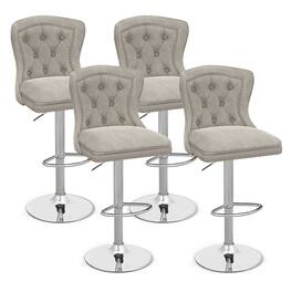 Gymax - 4 PCS Dutch Velvet Bar Stool w/ Footrest Electroplated Metal Base & Anti-Slip Ring - Gray