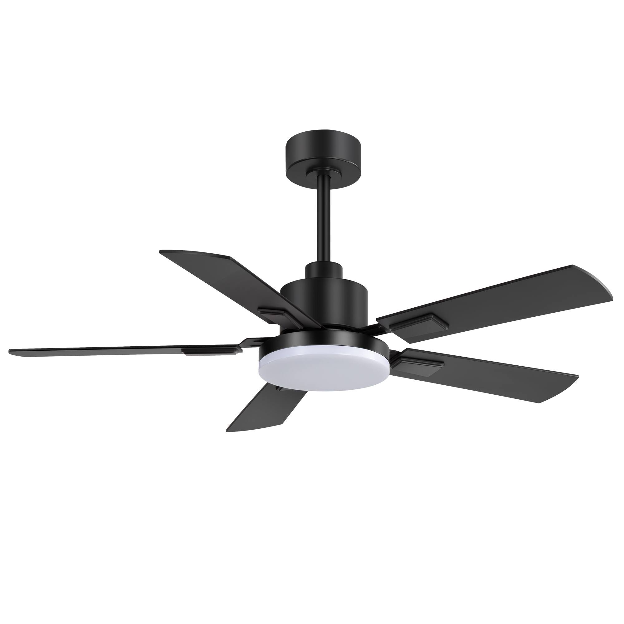 Angle. Breezary - 48" Modern Indoor Ceiling Fan with 3-Color Light, Remote Control, 6 Speeds,  5''&10'' Downrods, DC Motor, Timer - Matte Black and Dark Wood Grain.