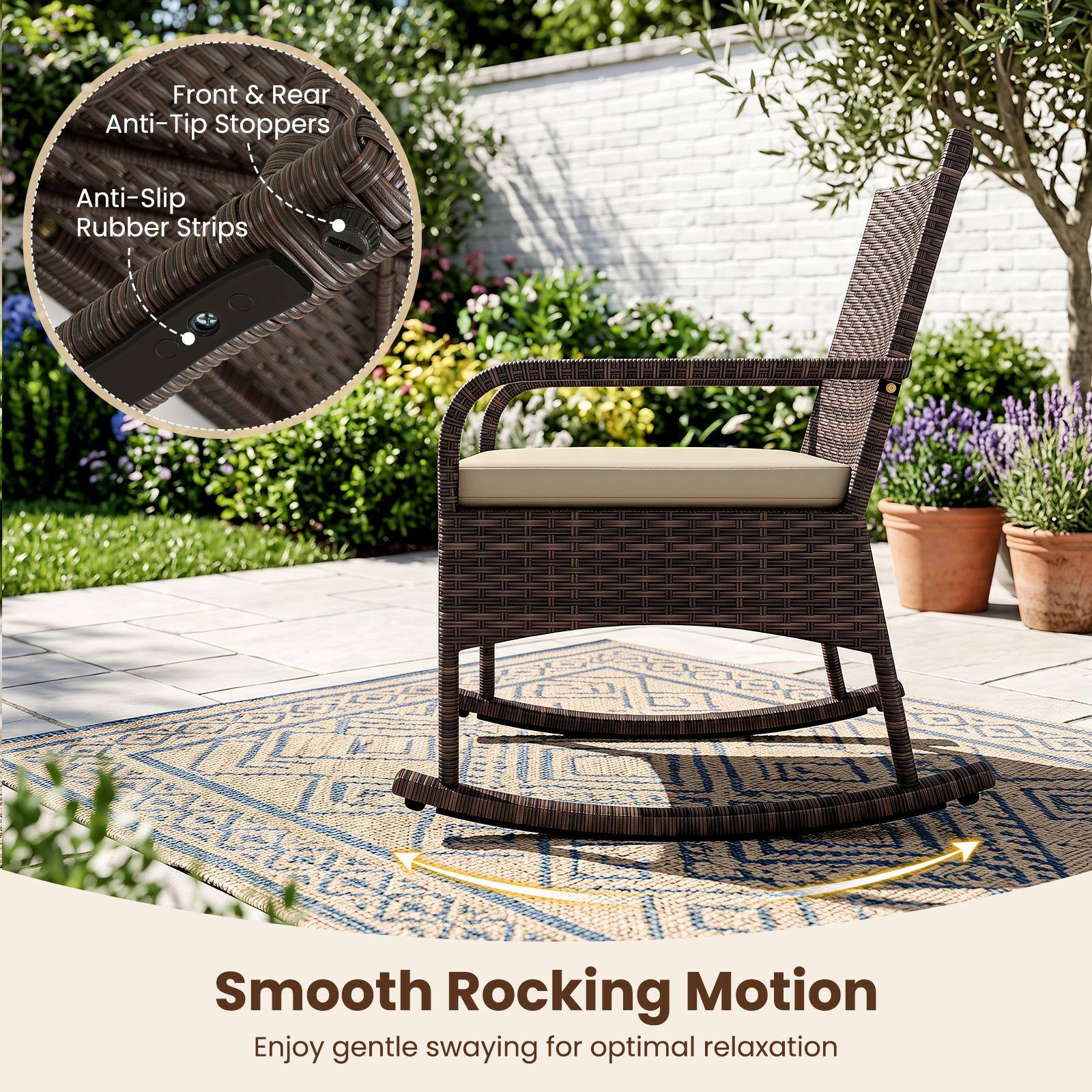 Front & Rear Anti-Tip Stoppers  
Anti-Slip Rubber Strips  
Smooth Rocking Motion  
Enjoy gentle swaying for optimal relaxation